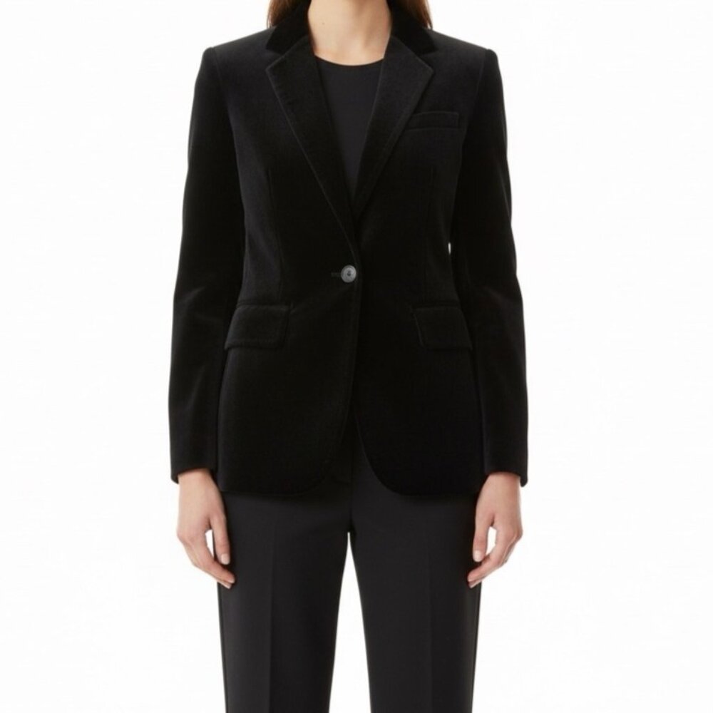 J.Crew Womens Black Cotton Blazer Single-Button Velvet Style Size 4